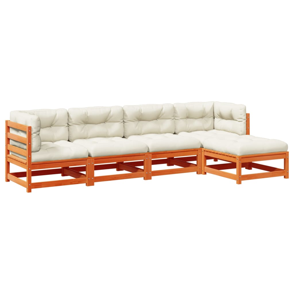 Garden Sofa Set Wax brown Solid pine wood, Oxford fabric, PP cotton