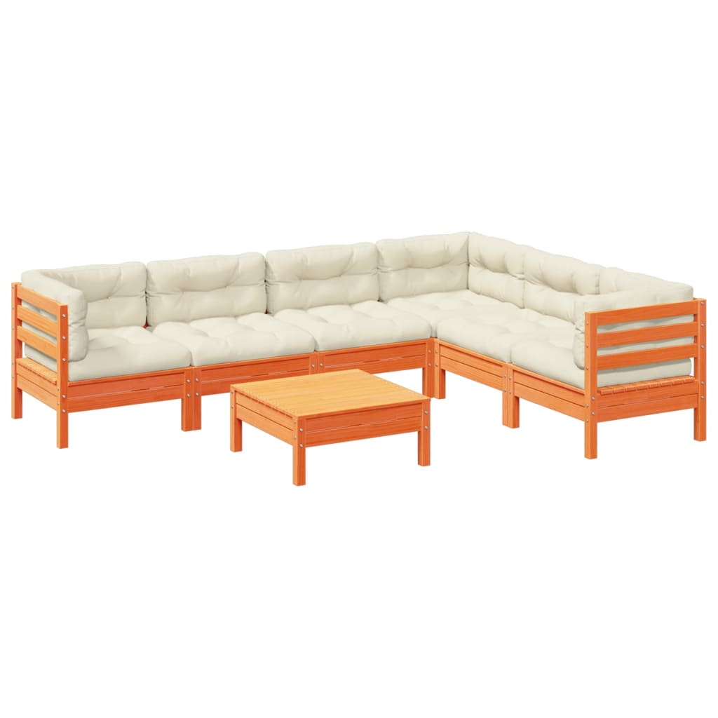Garden Sofa Set Wax brown Solid pine wood, Oxford fabric, PP cotton