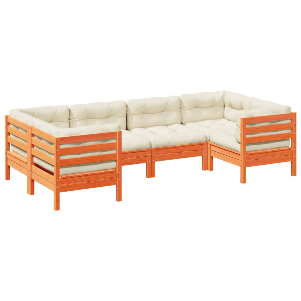 Garden Sofa Set Wax brown Solid pine wood, Oxford fabric, PP cotton