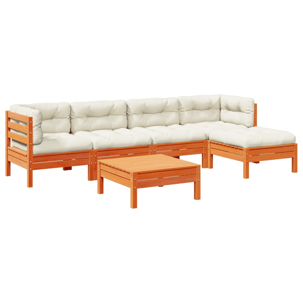 Garden Sofa Set Wax Brown Solid Pine Wood, Oxford Fabric Large