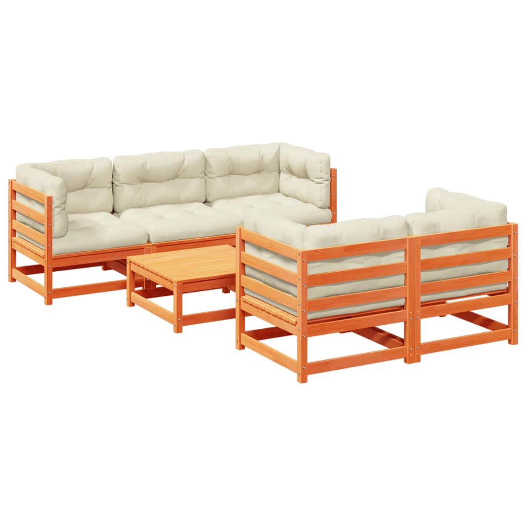 Garden Sofa Set Wax brown Solid pine wood, Oxford fabric, PP cotton