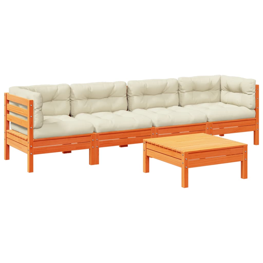 Garden Sofa Set Wax Brown Solid pine wood, Oxford fabric, PP cotton