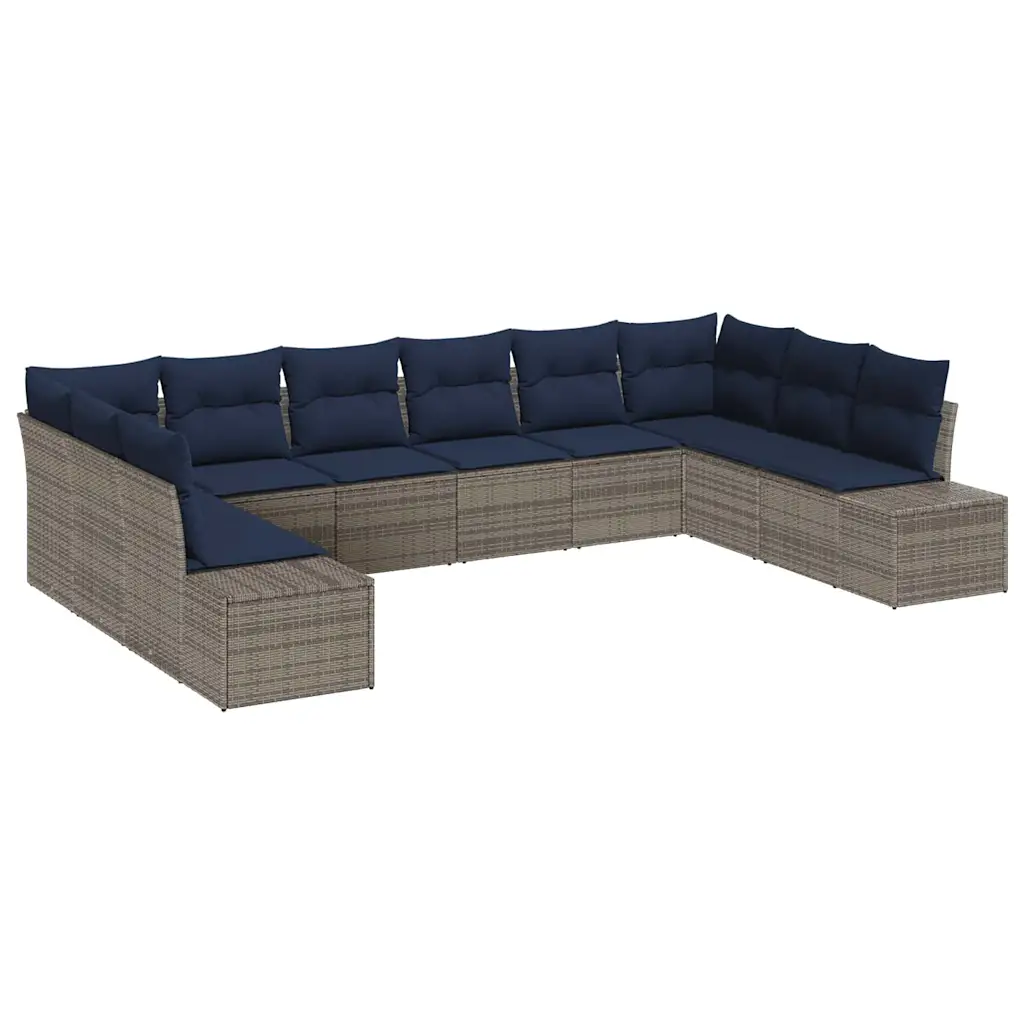 Garden Sofa Set with Cushion 10 pcs Grey Poly Rattan