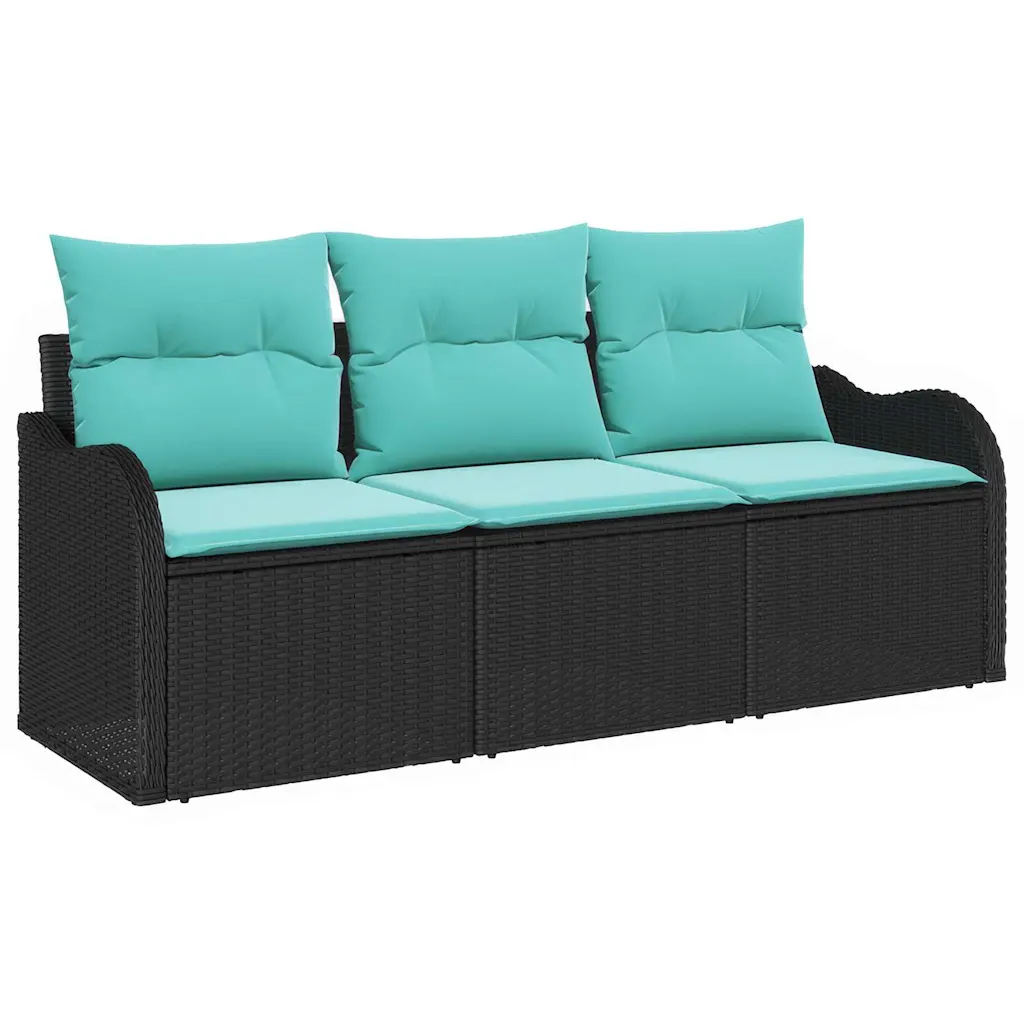 Garden Sofa Set with Cushion 3 pcs Black Poly Rattan