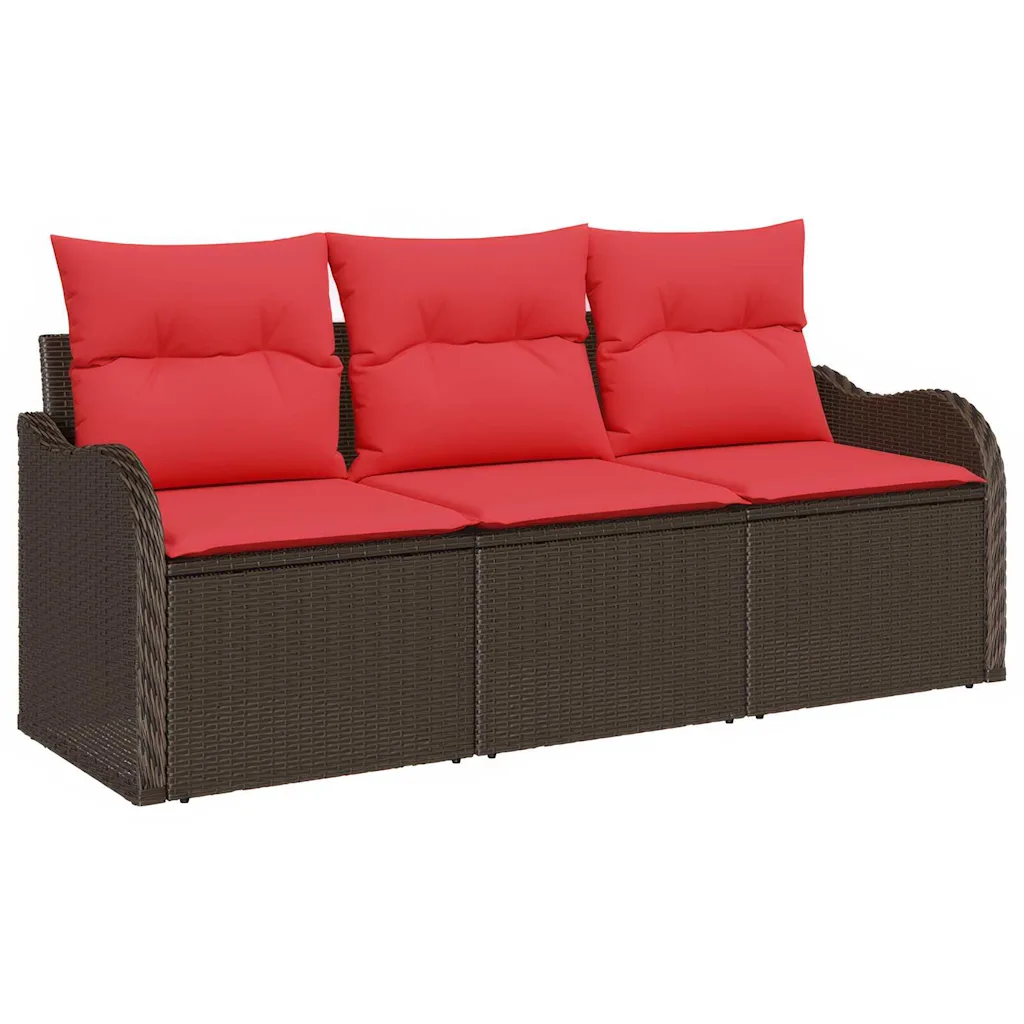 Garden Sofa Set with Cushion 3 pcs Brown Poly rattan