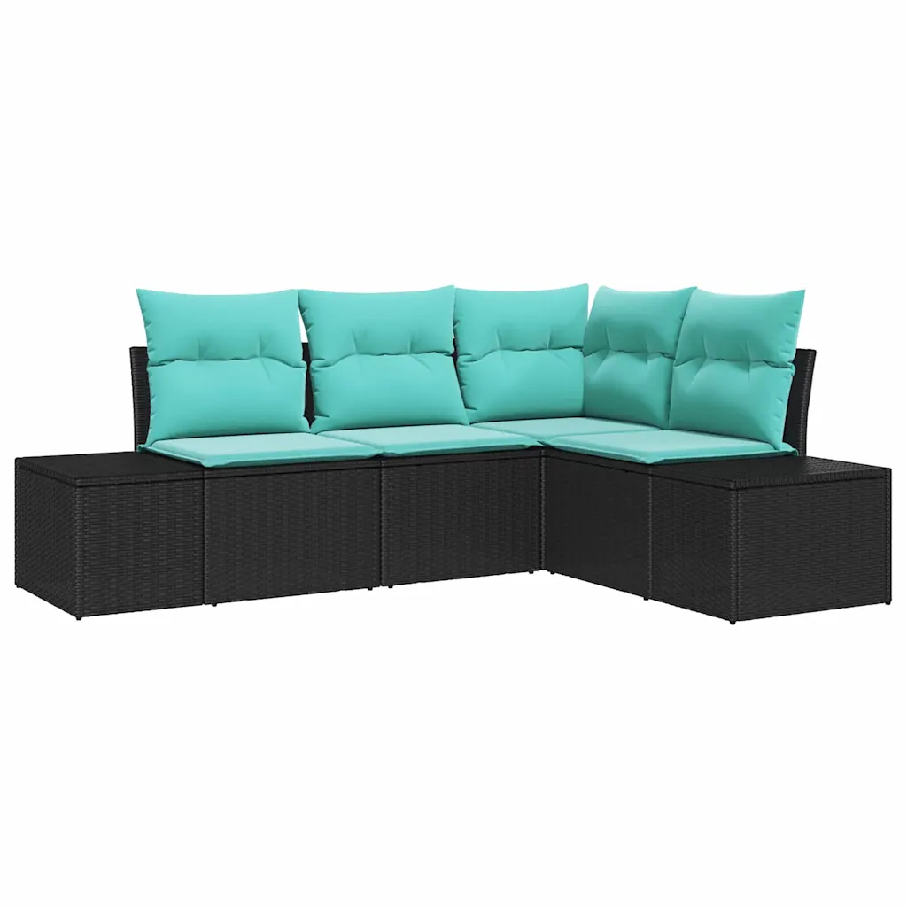 Garden Sofa Set with Cushion 4 pcs Black Poly Rattan