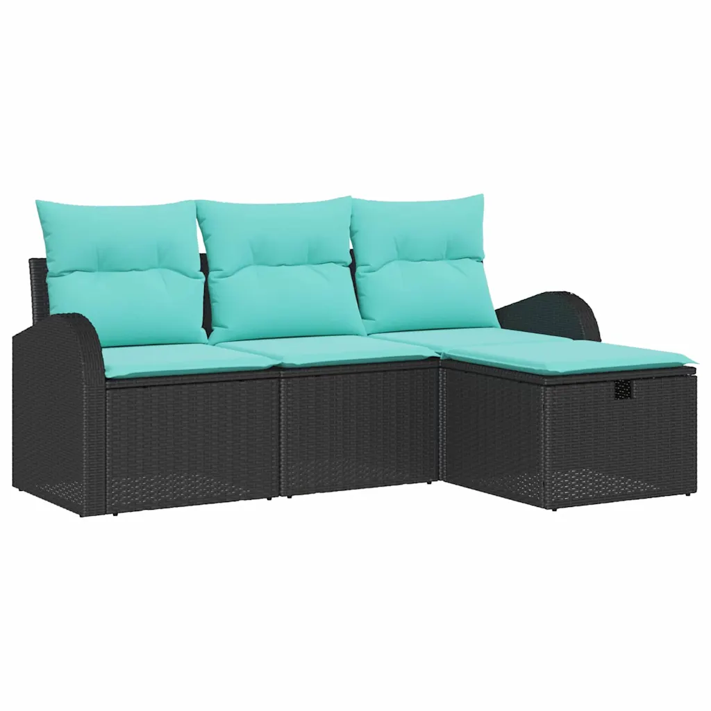 Garden Sofa Set with Cushion 4 pcs Black Poly Rattan
