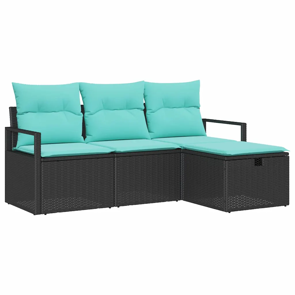 Garden Sofa Set with Cushion 4 pcs Black Poly rattan