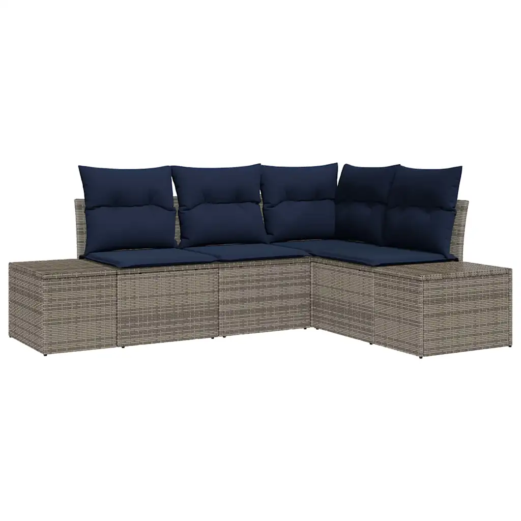 Garden Sofa Set with Cushion 4 pcs Grey Poly Rattan