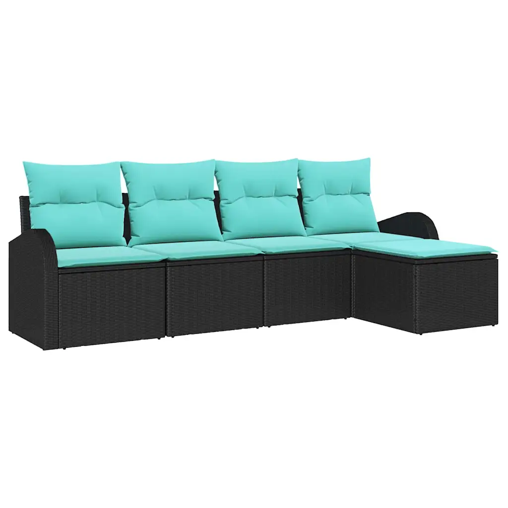 Garden Sofa Set with Cushion 5 pcs Black Poly rattan