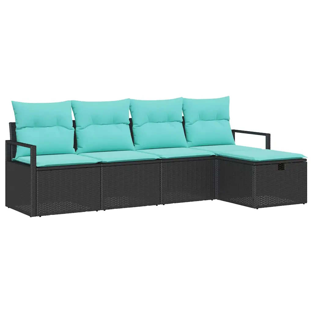 Garden Sofa Set with Cushion 5 pcs Black Poly Rattan