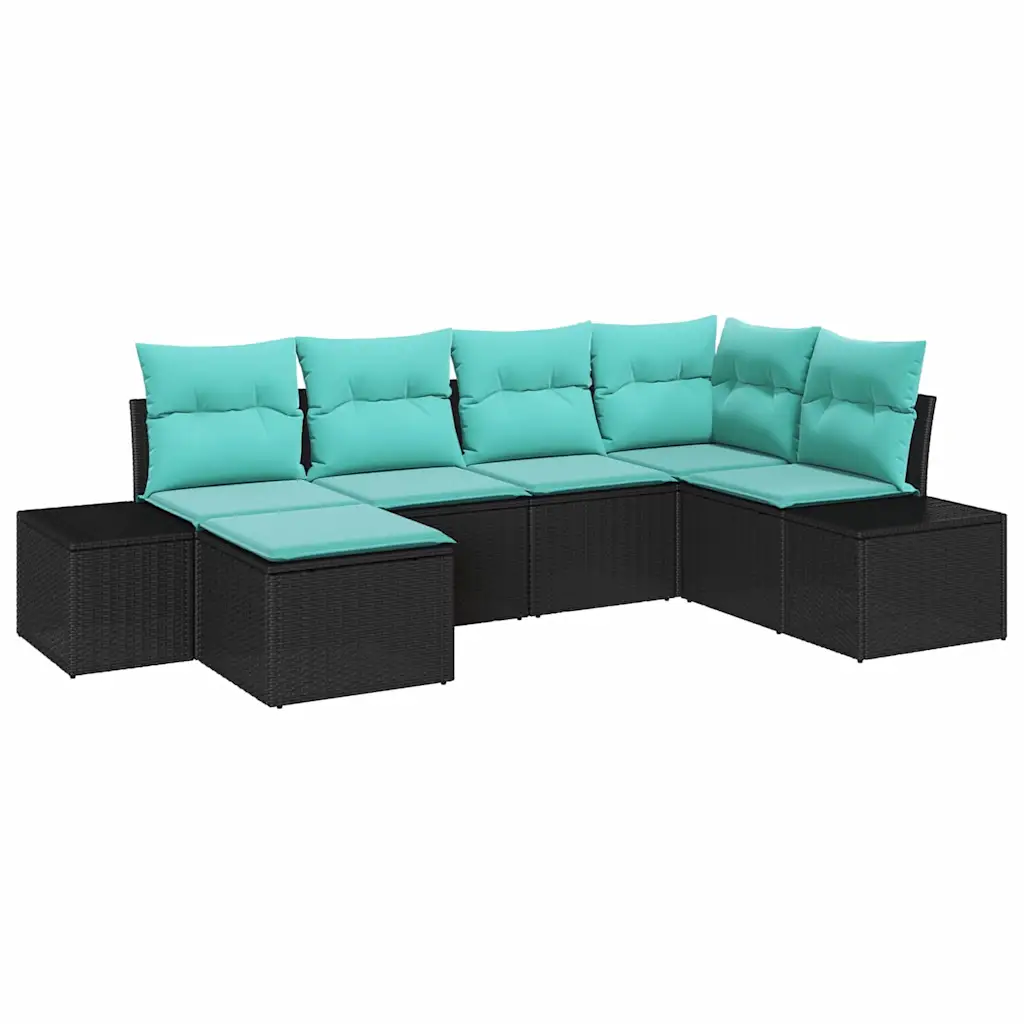 Garden Sofa Set with Cushion 6 pcs Black Poly Rattan