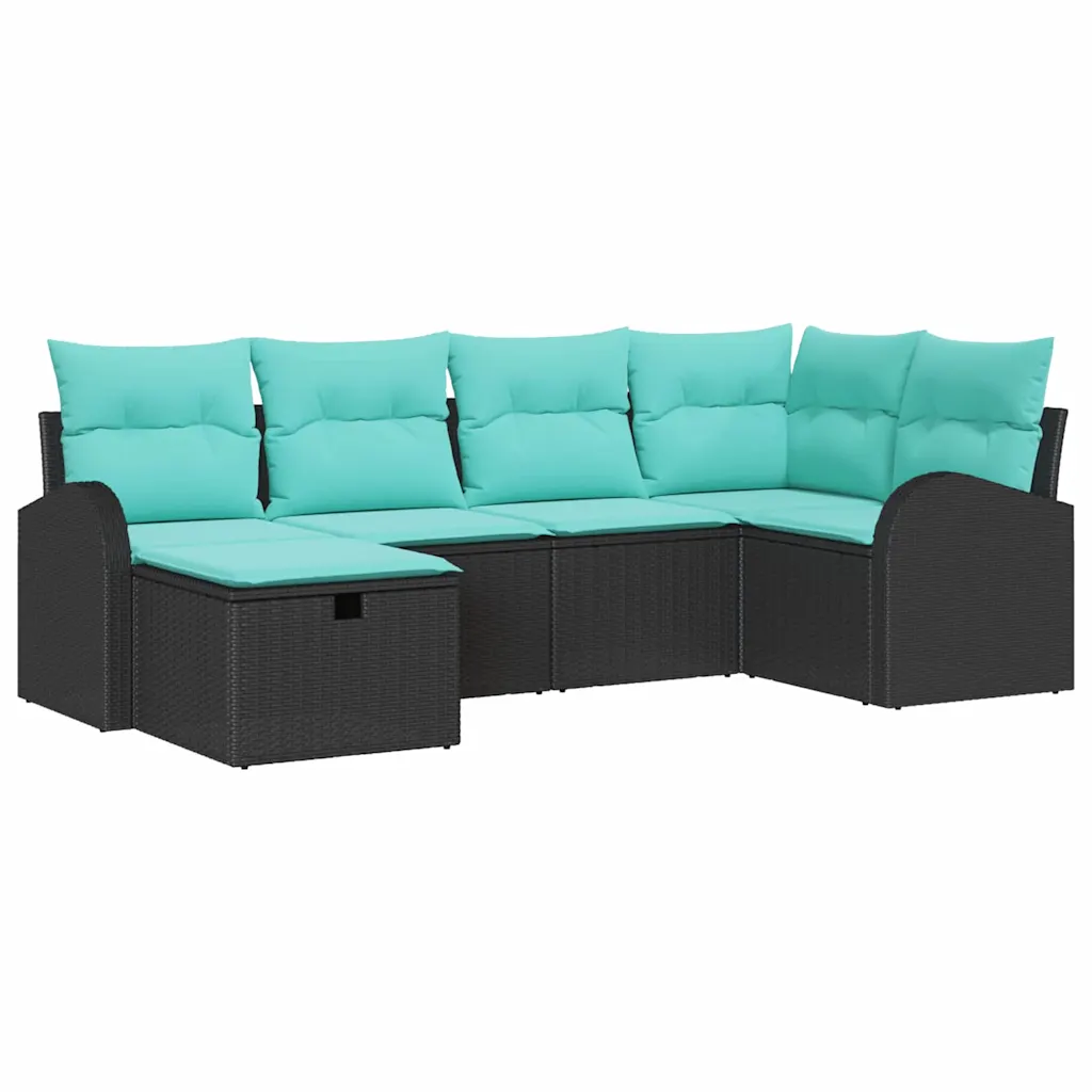 Garden Sofa Set with Cushion 6 pcs Black Poly Rattan