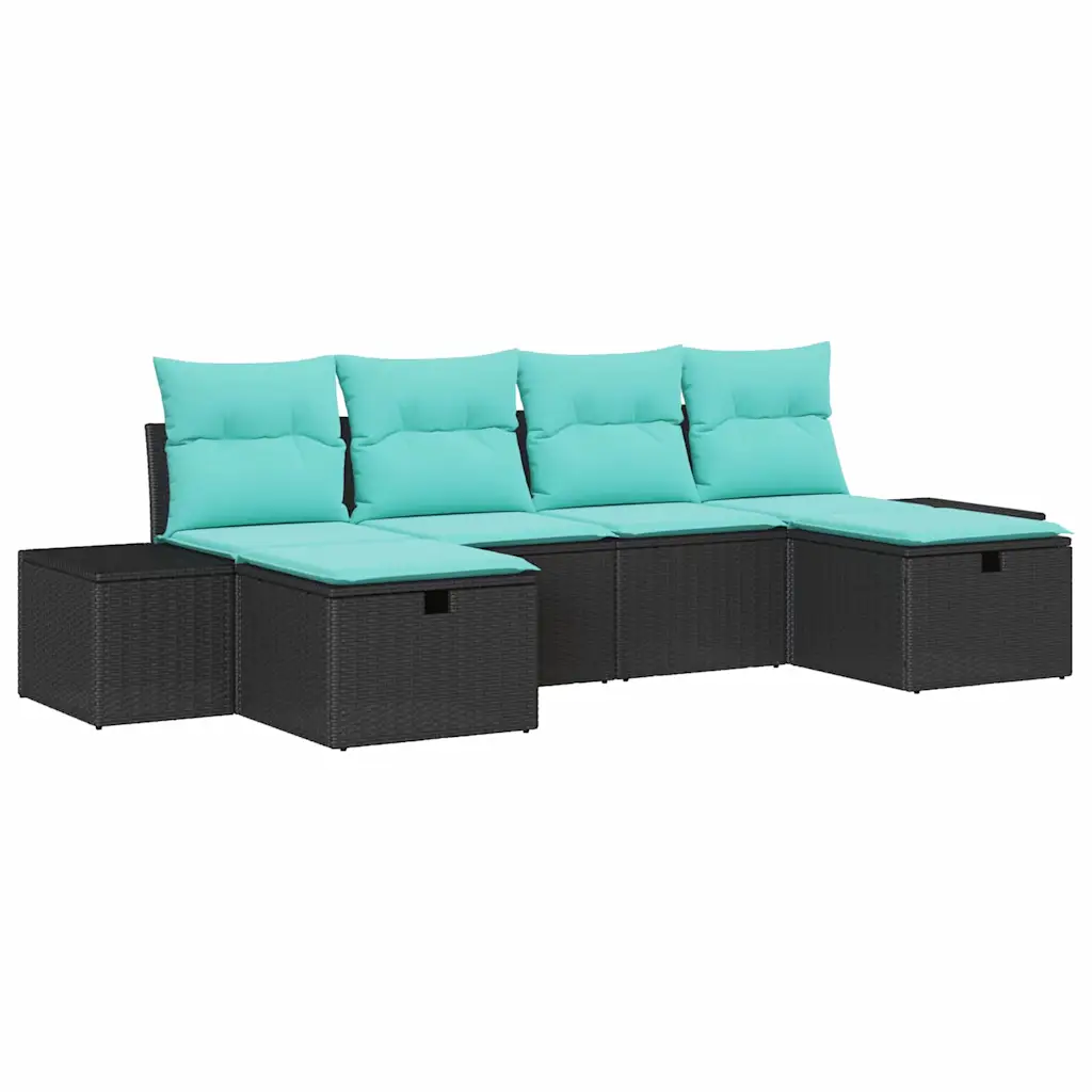 Garden Sofa Set with Cushion 6 pcs Black Poly Rattan