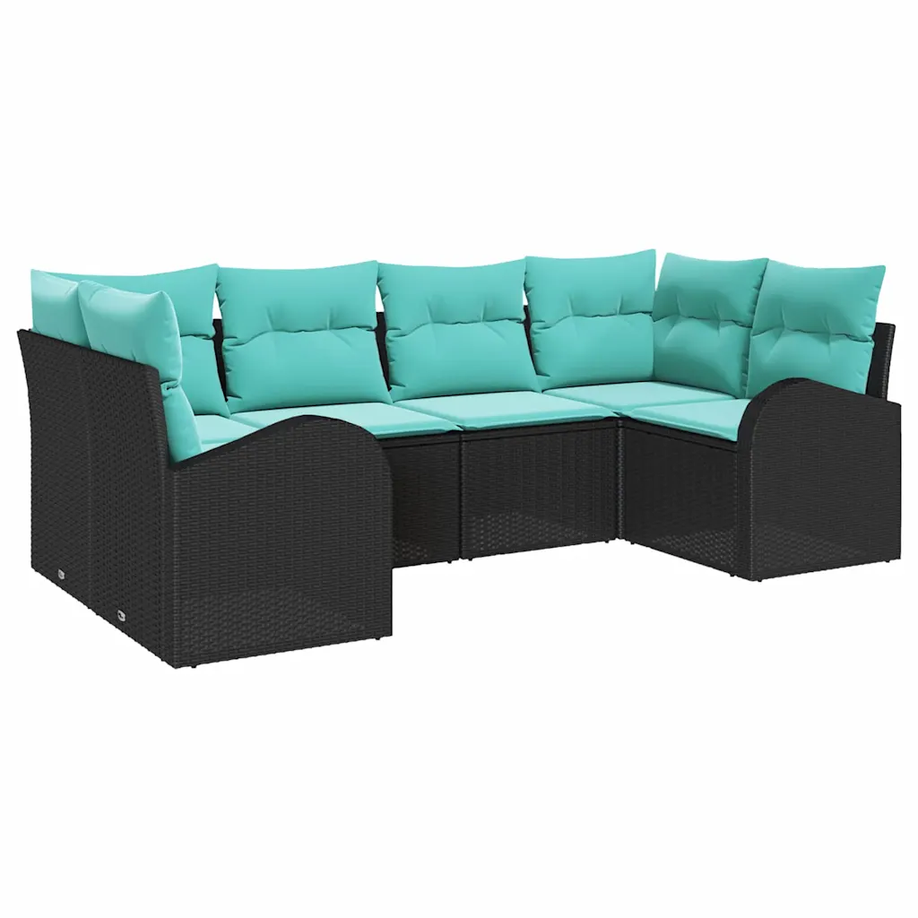 Garden Sofa Set with Cushion 6 pcs Black Synthetic: Poly Rattan