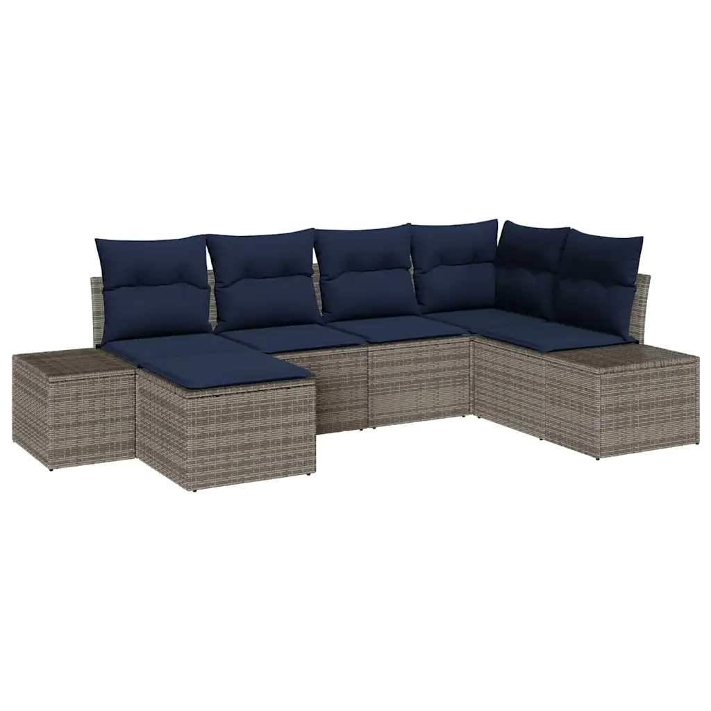 Garden Sofa Set with Cushion 6 pcs Grey Poly Rattan