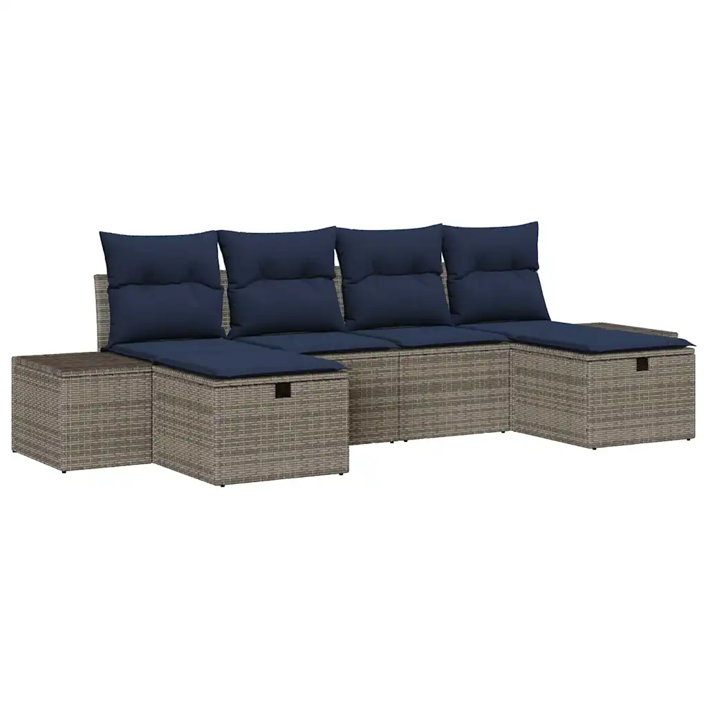 Garden Sofa Set with Cushion 6 pcs Grey Poly Rattan