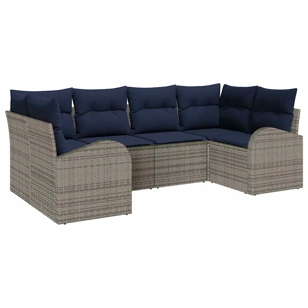 Garden Sofa Set with Cushion 6 pcs Grey Synthetic: Poly Rattan