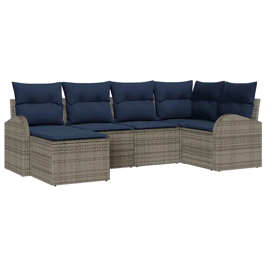 Garden Sofa Set with Cushion 6 pcs Grey Synthetic: Poly Rattan
