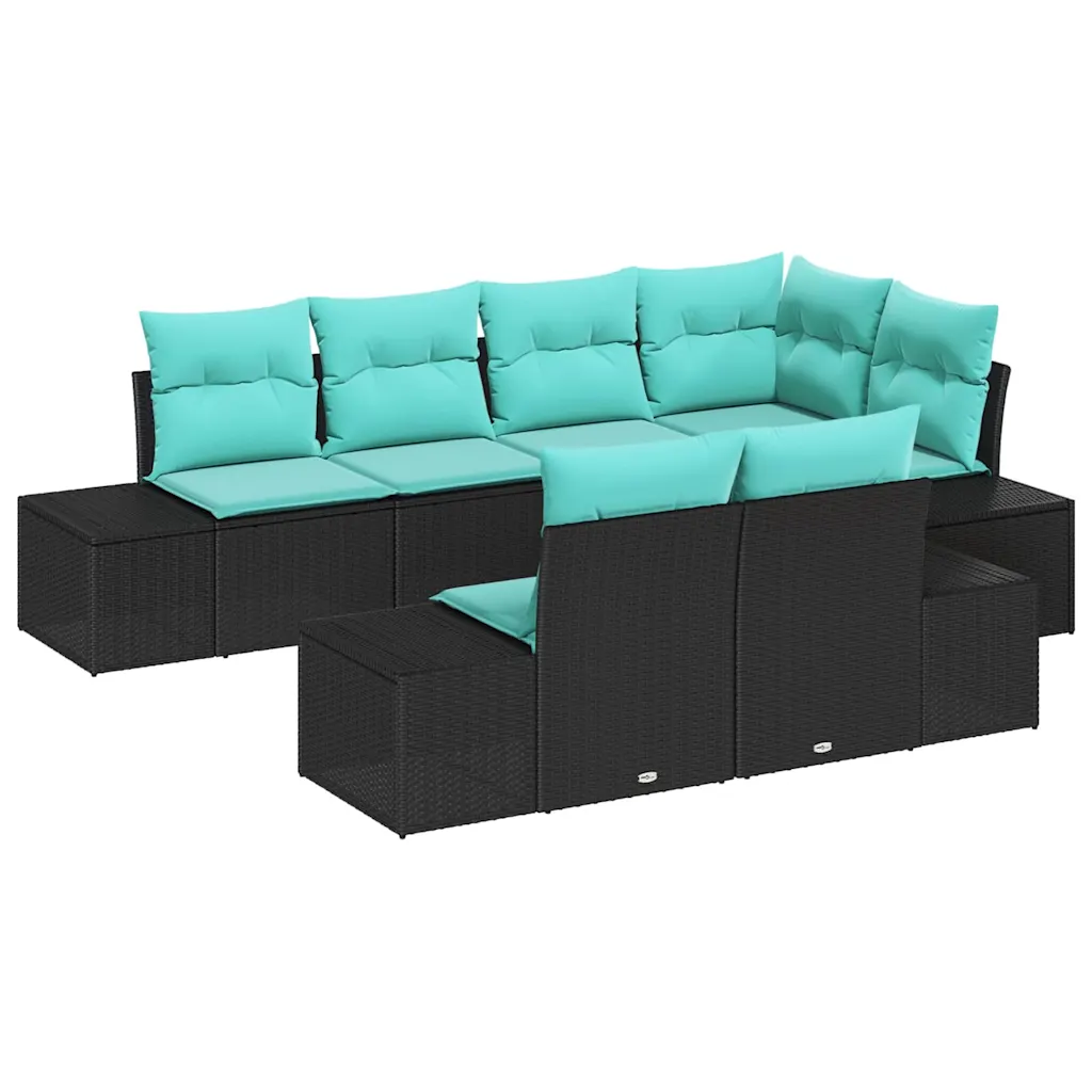 Garden Sofa Set with Cushion 7 pcs Black Poly Rattan