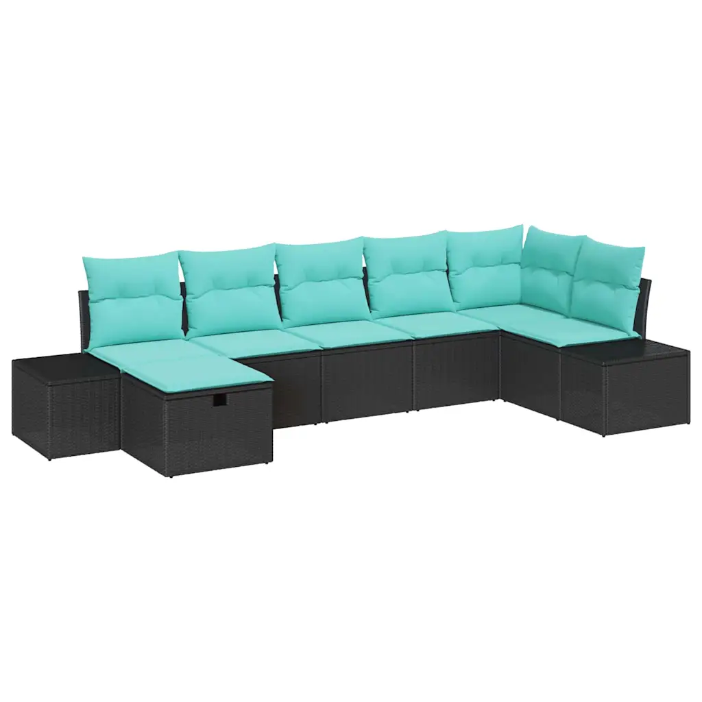 Garden Sofa Set with Cushion 7 pcs Black Poly Rattan