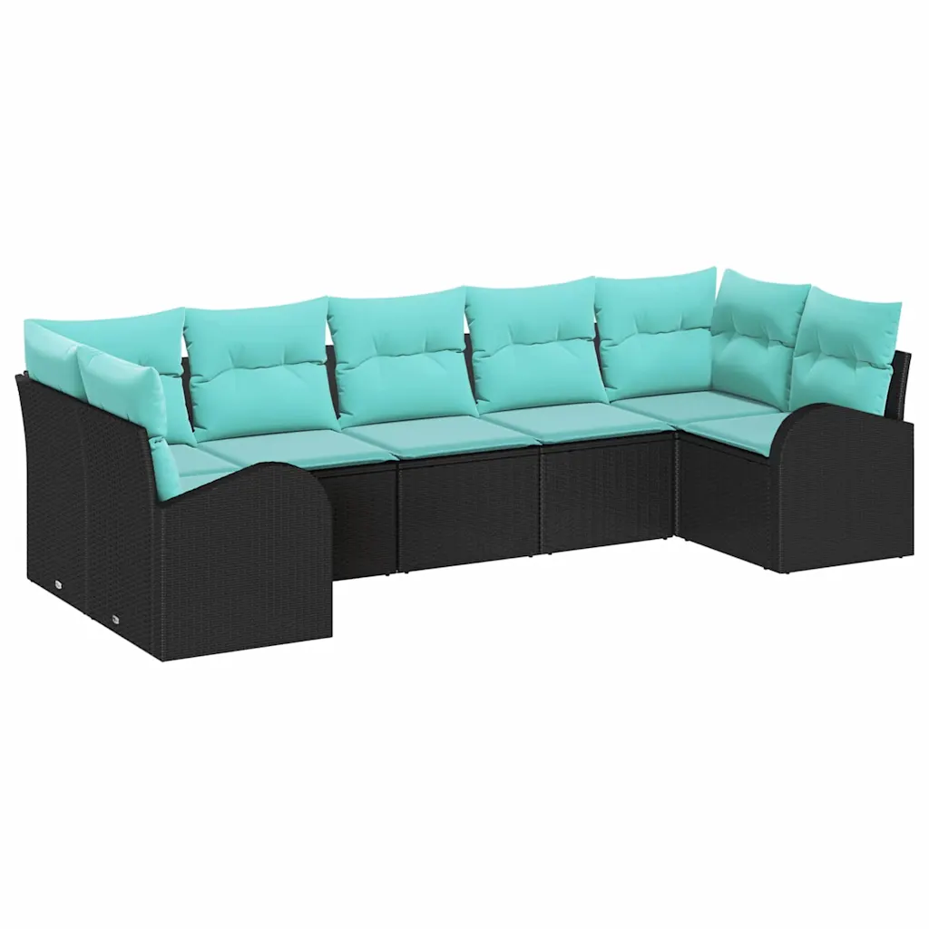Garden Sofa Set with Cushion 7 pcs Black Synthetic: Poly Rattan
