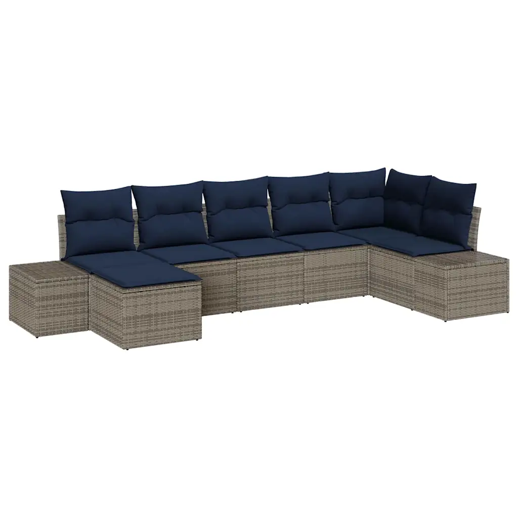 Garden Sofa Set with Cushion 7 pcs Grey Poly Rattan