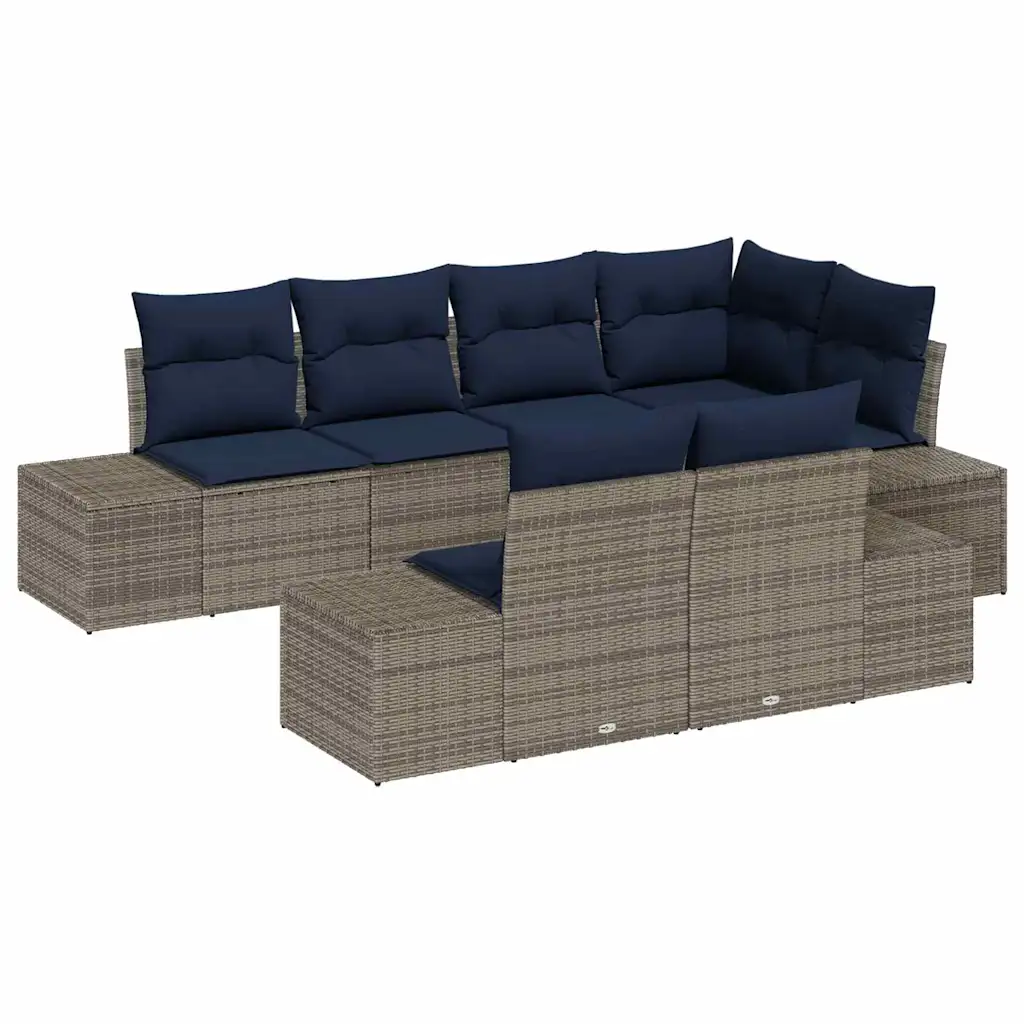 Garden Sofa Set with Cushion 7 pcs Grey Poly Rattan