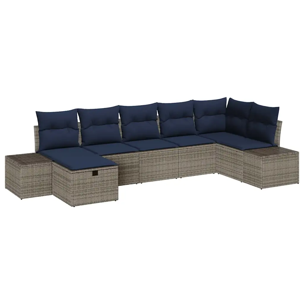 Garden Sofa Set with Cushion 7 pcs Grey Poly Rattan