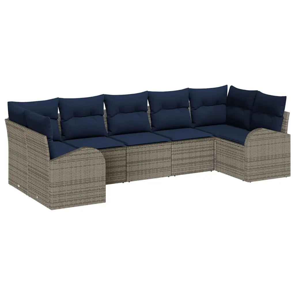 Garden Sofa Set with Cushion 7 pcs Grey Synthetic: Poly Rattan