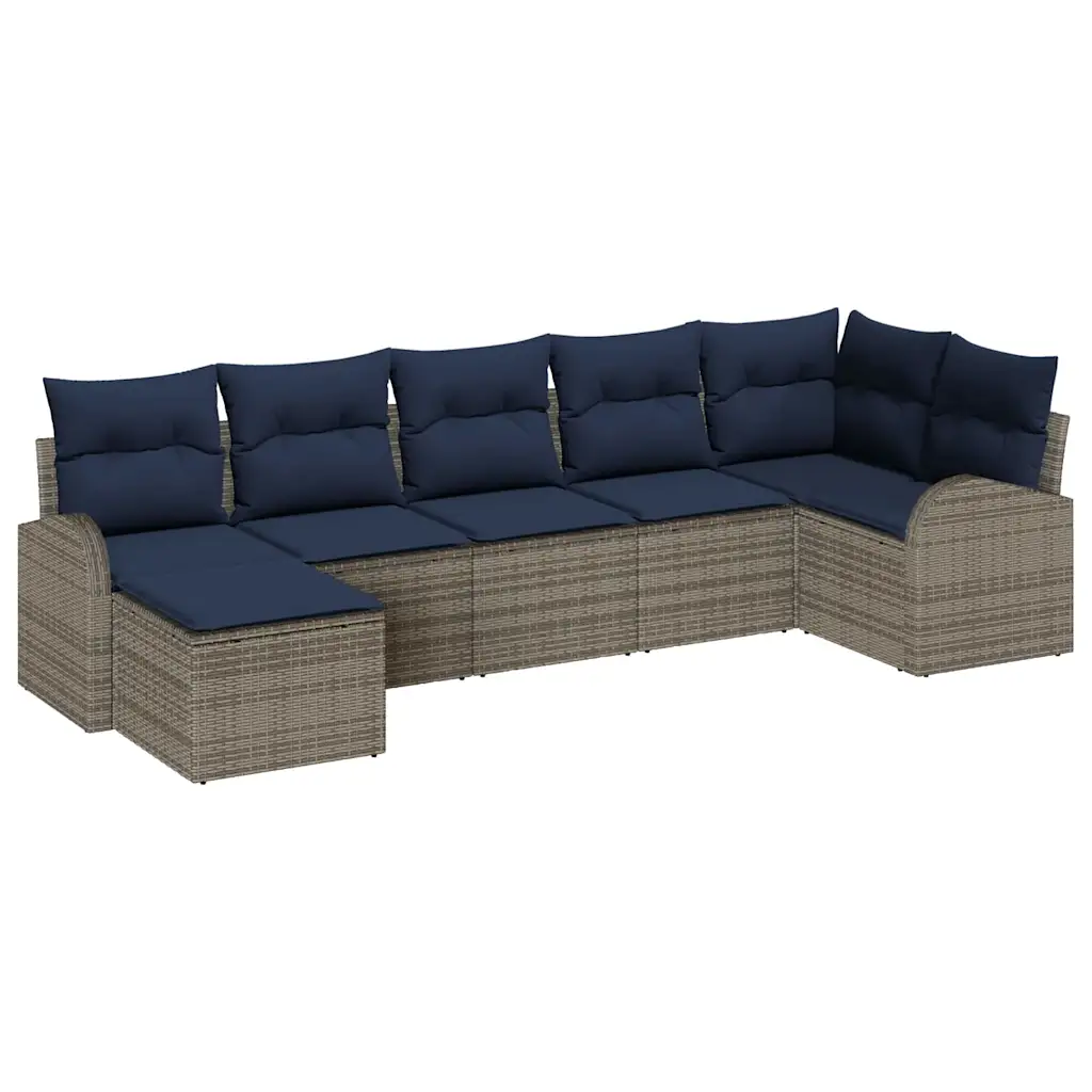 Garden Sofa Set with Cushion 7 pcs Grey Synthetic: Poly Rattan