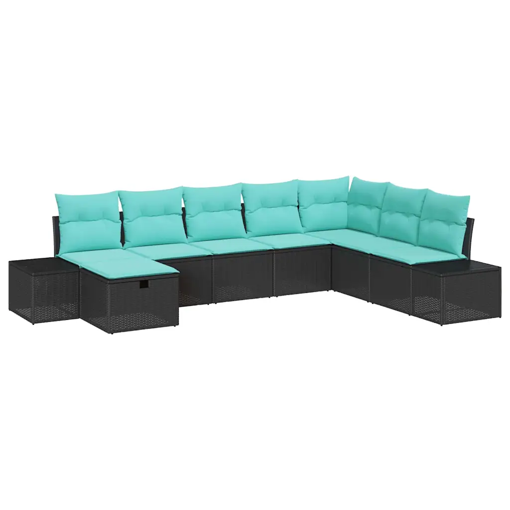Garden Sofa Set with Cushion 8 pcs Black Poly Rattan