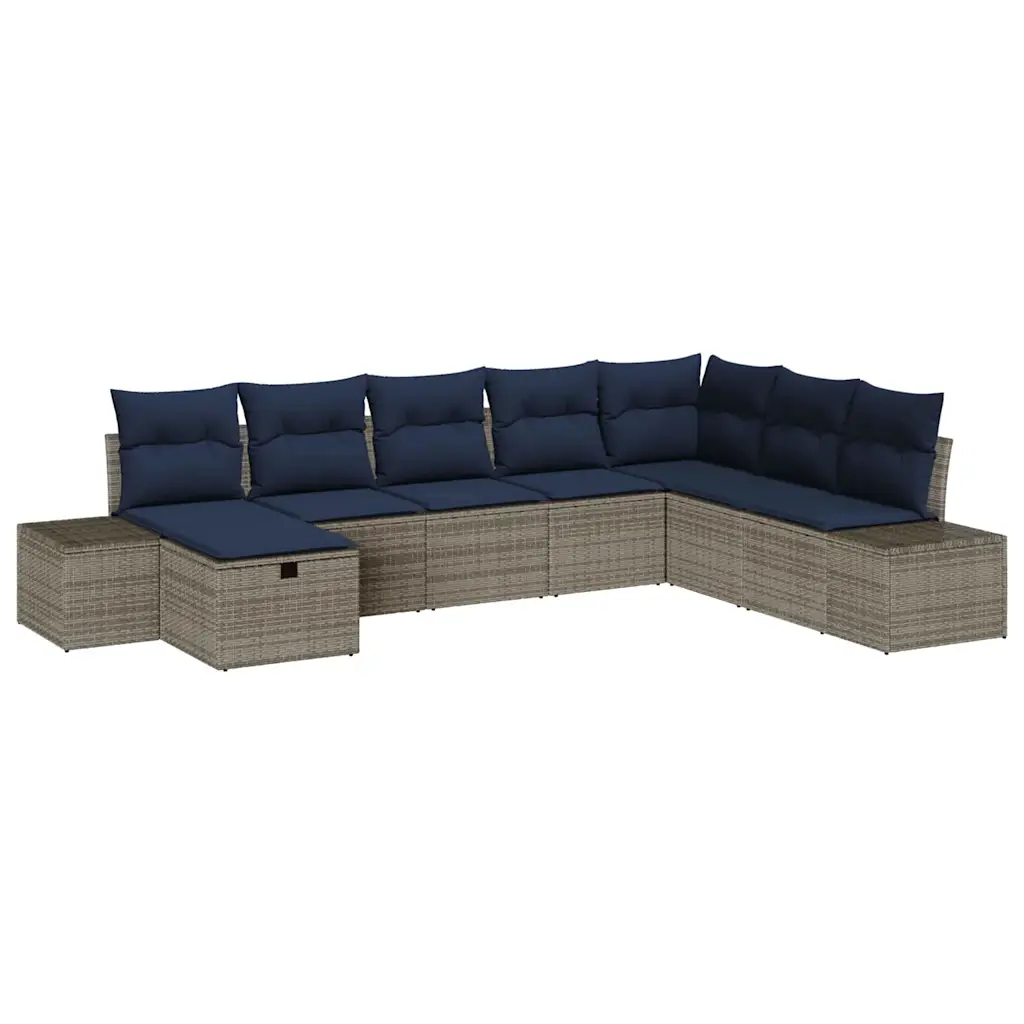 Garden Sofa Set with Cushion 8 pcs Grey Poly Rattan