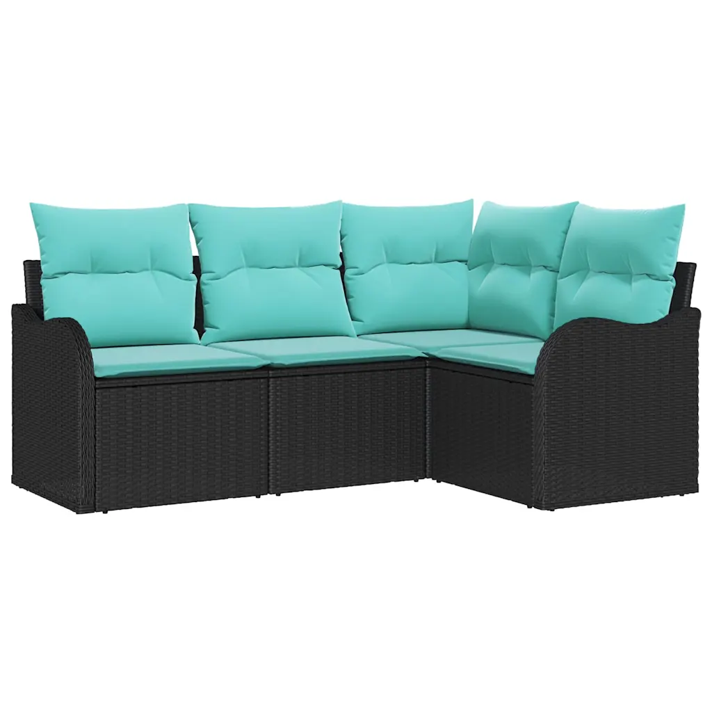 Garden Sofa Set with Storage 4 pcs Black Poly Rattan