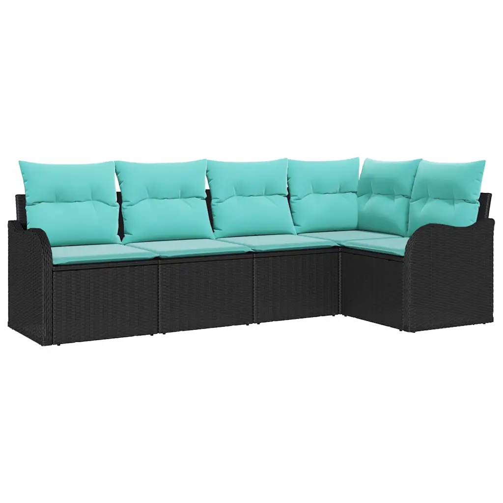 Garden Sofa Set with Storage 5 pcs Black Poly Rattan