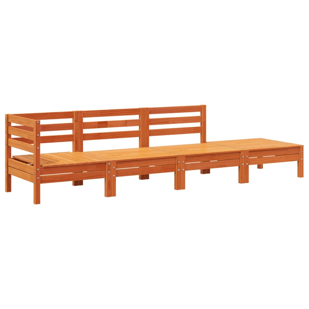 Garden Sofa Wax brown Solid pine wood Four-Seater Modular