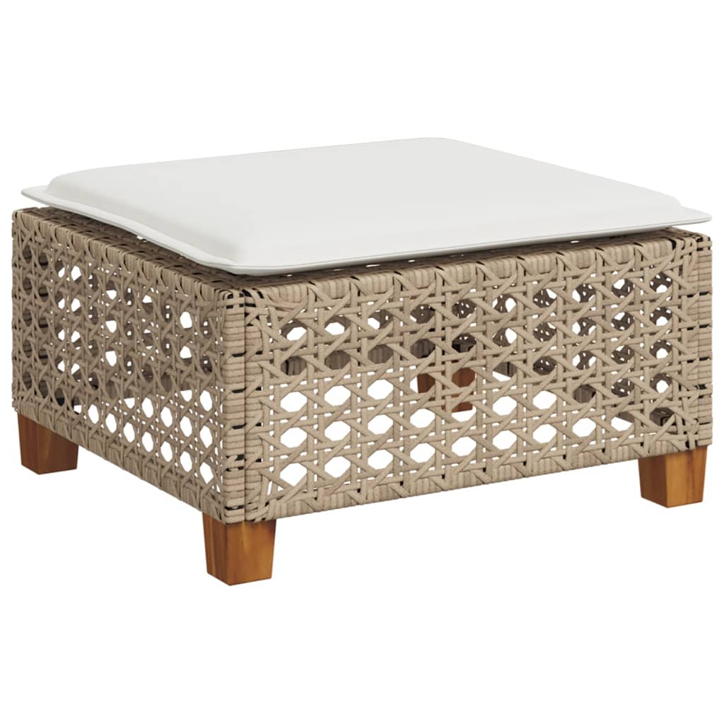 Garden Stool Beige PE rattan, powder-coated steel, solid acacia wood