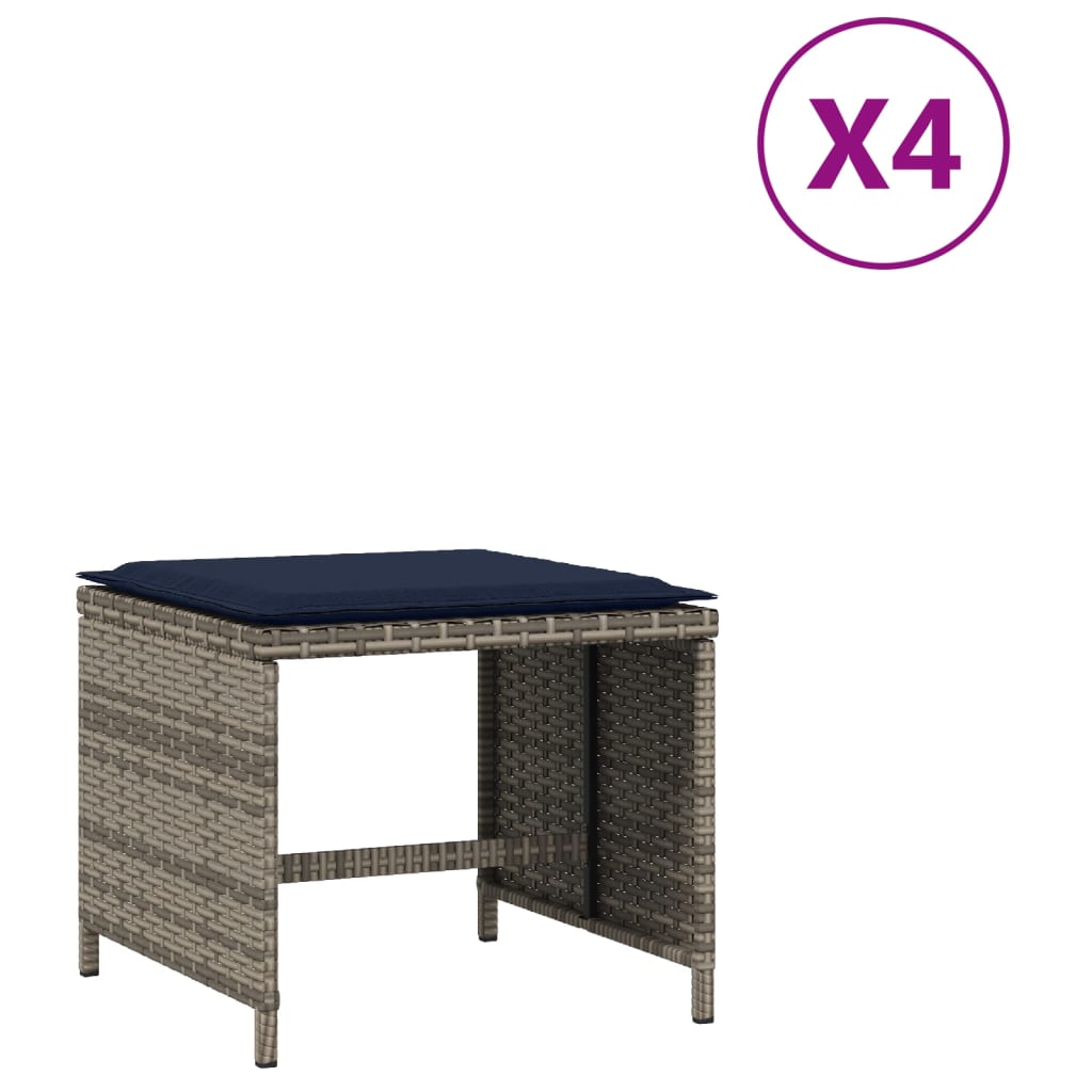 Garden Stool Grey PE Rattan, Powder-Coated Steel 15.7x15.7x13.8 in