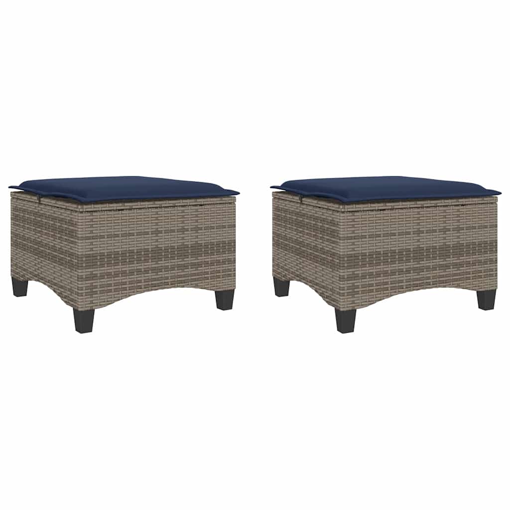 Garden Stool Grey PE Rattan, Powder-Coated Steel Standard