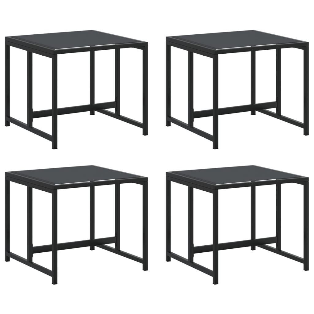 Garden Stool Set of 4 Black Textilene fabric, Powder-Coated Steel