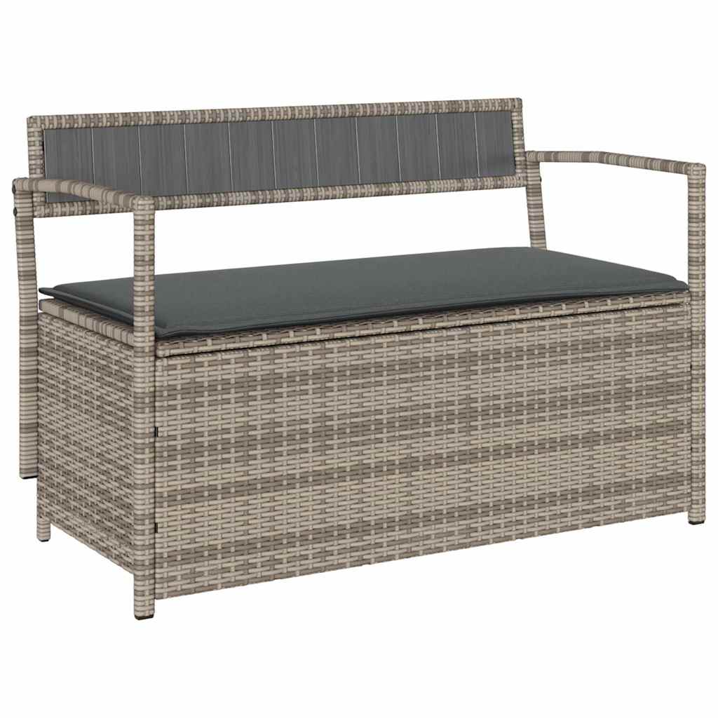 Garden Storage Bench Grey PE Rattan, Powder-Coated Steel, Plywood