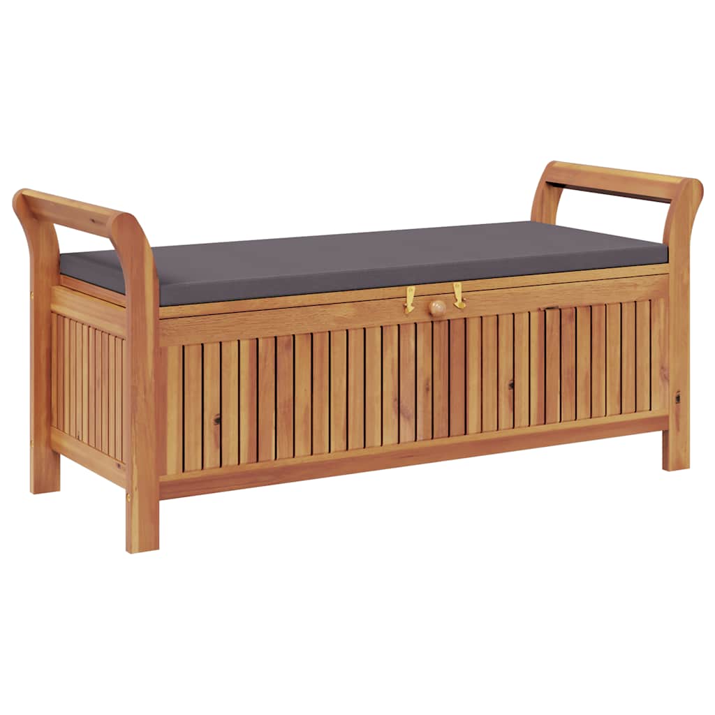 Garden Storage Bench Wood with dark grey cushion