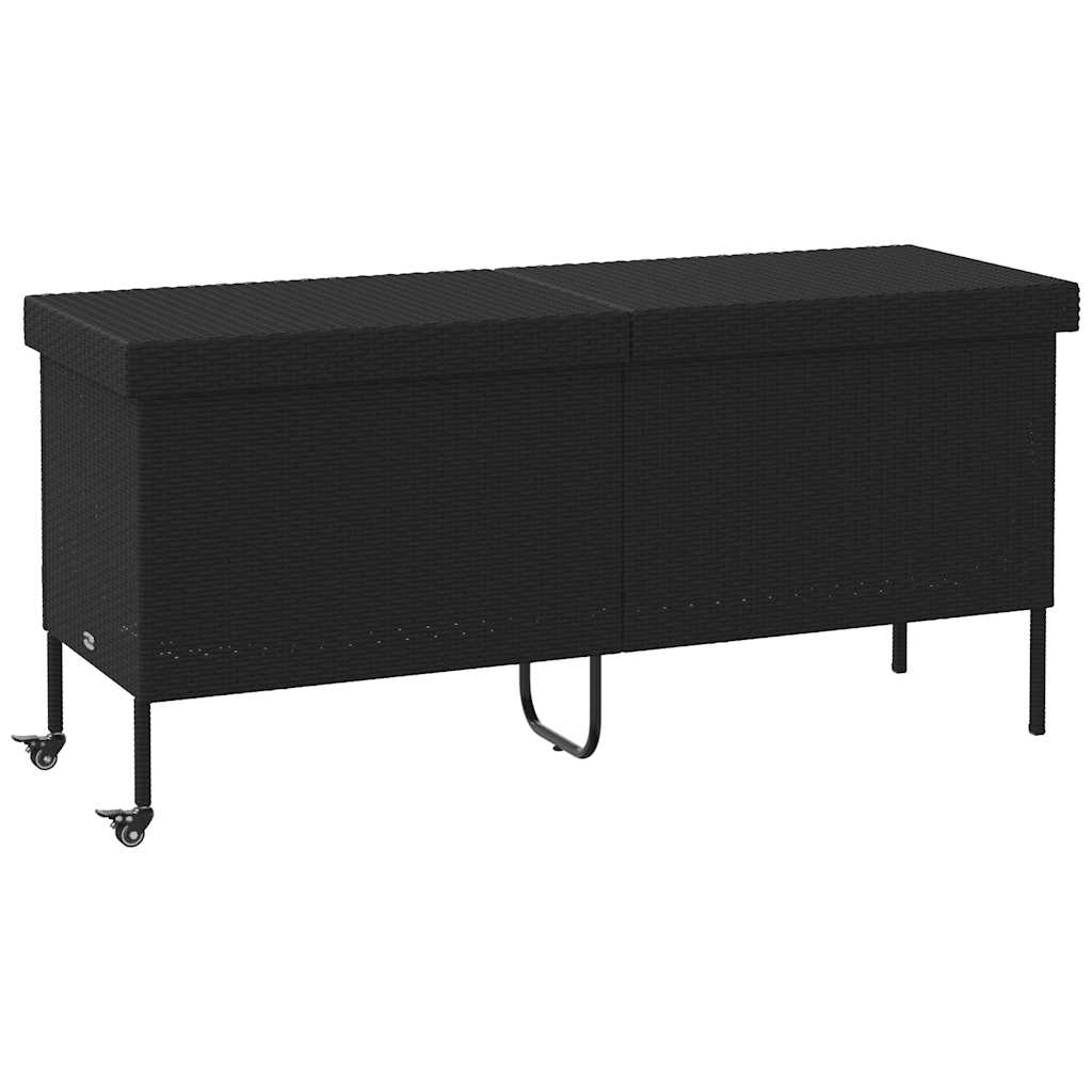 Garden Storage Box Black PE Rattan, Powder-Coated Steel Large