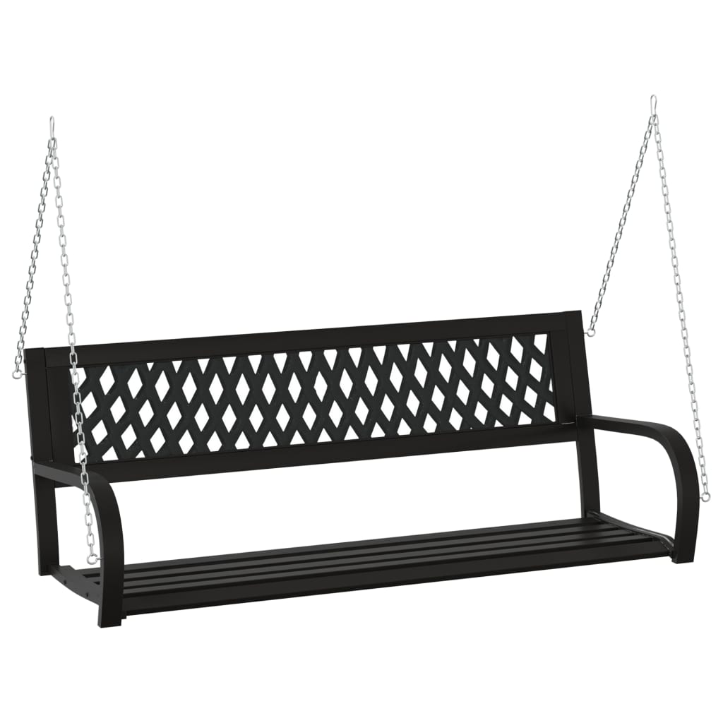 Garden Swing Bench Black Steel and Plastic Medium Durable