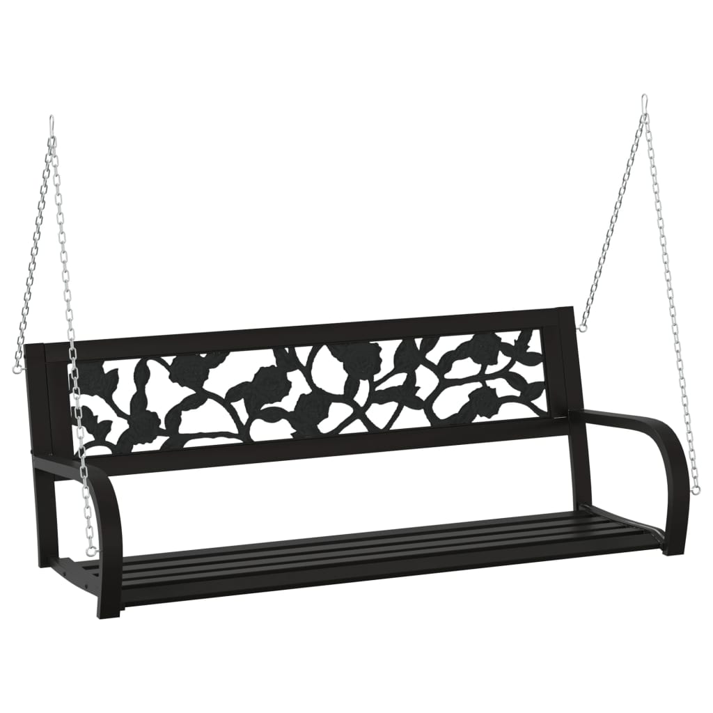 Garden Swing Bench Black Steel and Plastic Medium