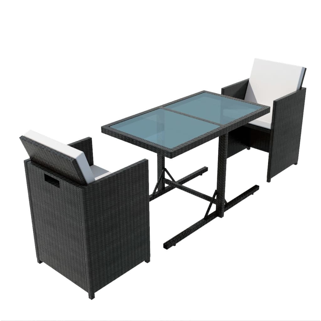 Garden Table And Chair Black PE rattan, Steel, Glass, Polyester