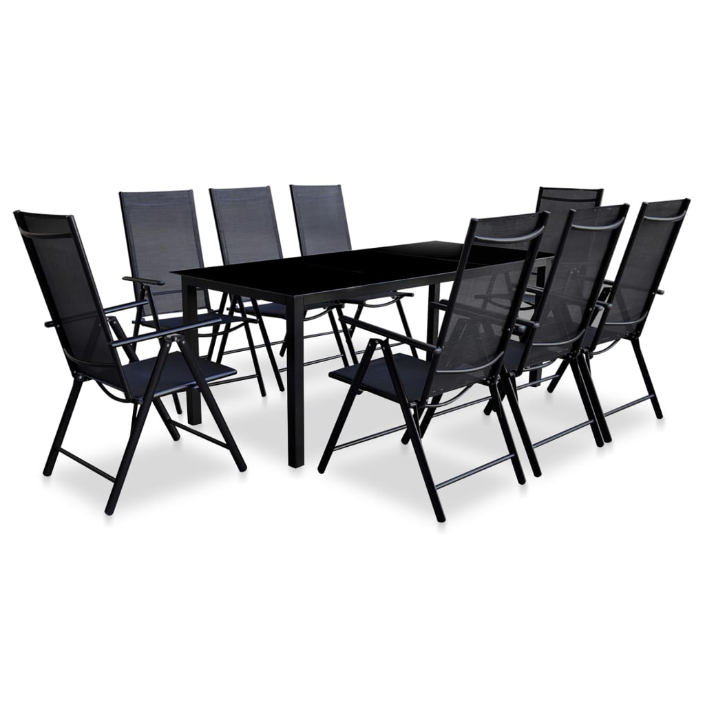 Garden Table And Chair Black Powder-coated aluminum, Glass, Textilene
