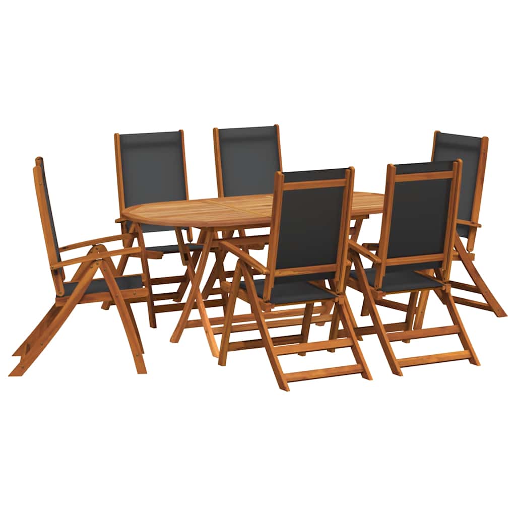 Garden Table And Chair Dark oil finished wood, Black textilene
