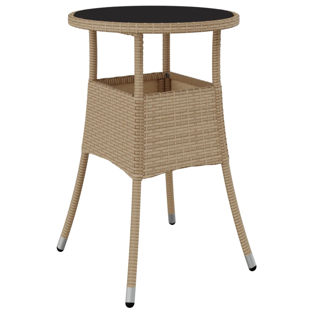 Garden Table Beige Poly rattan, powder-coated steel, tempered glass