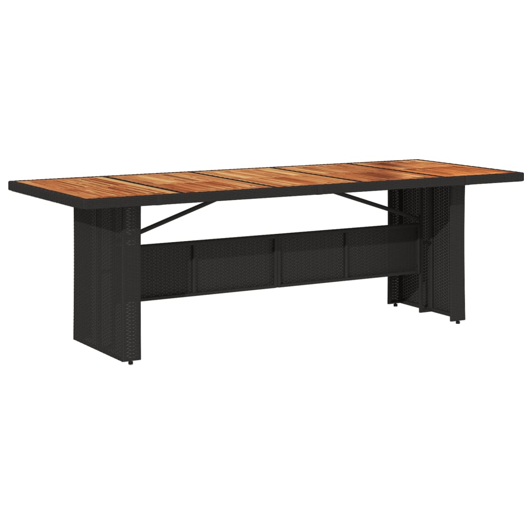 Garden Table Black PE rattan, powder-coated steel, solid acacia wood